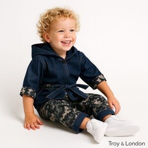 Troy x London boys denim and camouflage set Size 18mos to 24mos